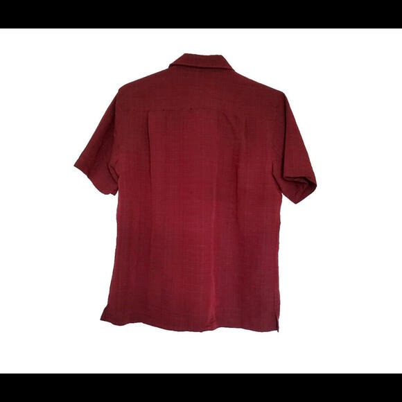 VanHeusen Mens Burgundy Red Button Up Short Sleeve Collar Smal 14-14.5 - Picture 2 of 6